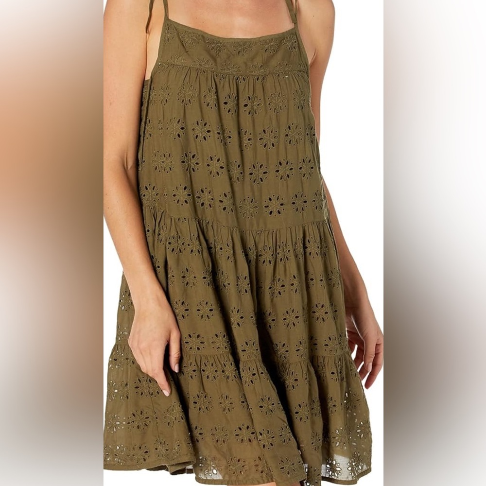 Lucky Brand Olive Eyelet Backless Tiered Sundress